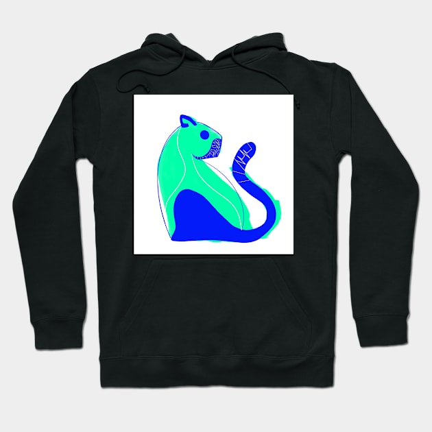 green cat in blue tail ecopop art Hoodie by jorge_lebeau